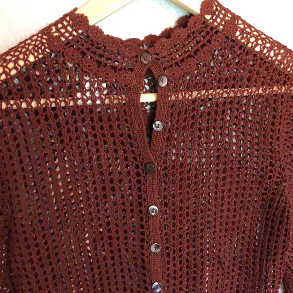 Crochet Openwork Women's Sweater Cardigan - Rust - Picture 5 of 6